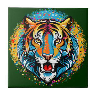 Carreau Tête de tigre couleurs arc-en-ciel peinture taches