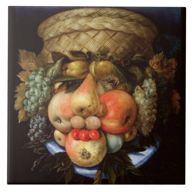Carreau Tête réversible avec panier de fruits (Devant)
