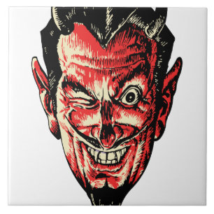 Carreau Tête vintage du diable rouge d'Halloween
