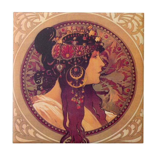 Carreau Têtes bizantines : Brune Alfons Mucha (Devant)