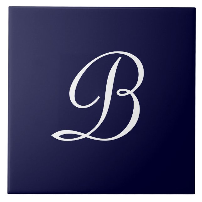 Carreau Texte du script B Monogramme bleu marine et blanc (Devant)