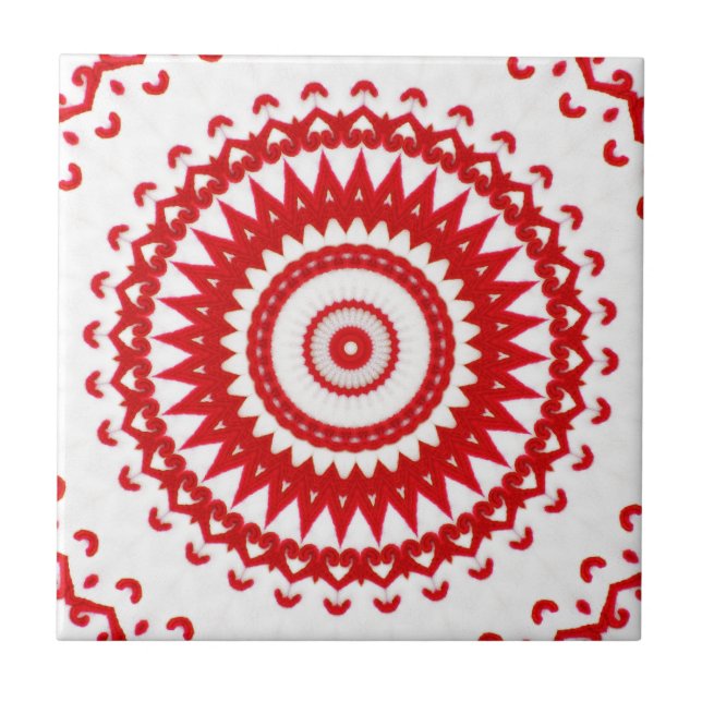 Carreau Textile folklorique scandinave rouge blanc élégant (Devant)