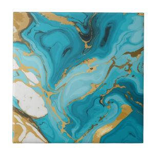 Carreau Texture de marbre Turquoise et or Argent