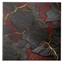 Carreau Texture de pierre fissurée, rouge noir et or