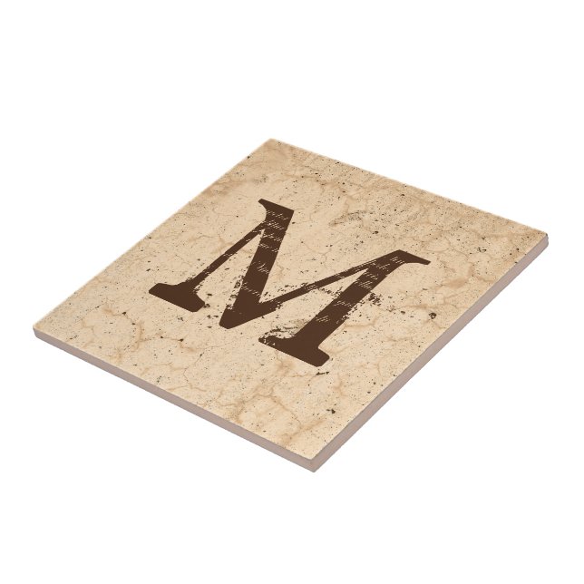 Carreau Texture rustique Pays Ferme Beige Monogramme (Côté)