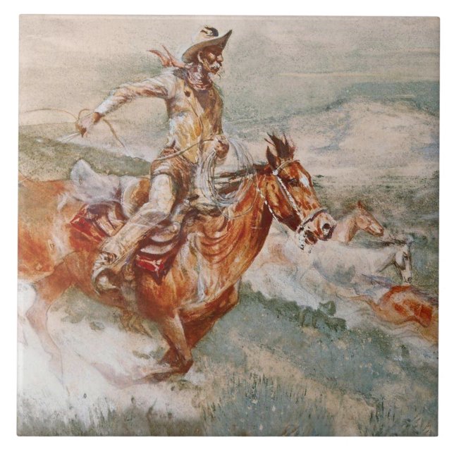 Carreau « The Chase » Art occidental par Edward Borein (Devant)