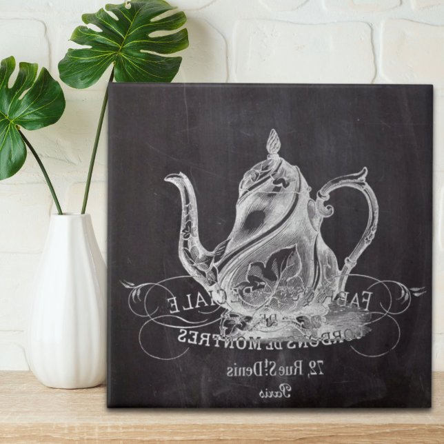Carreau Thé en tableau Alice au Wonderland tea party (Chalkboard teapot Alice in Wonderland tea party Tile)