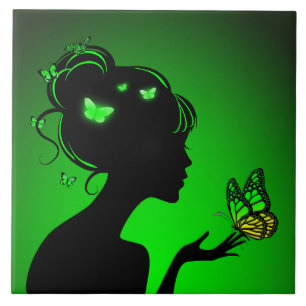 Carreau The Green Butterfly Woman Tile