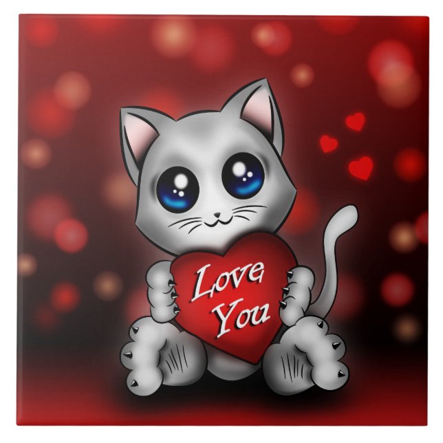 Carreau The kitten loves you Tile (Front)
