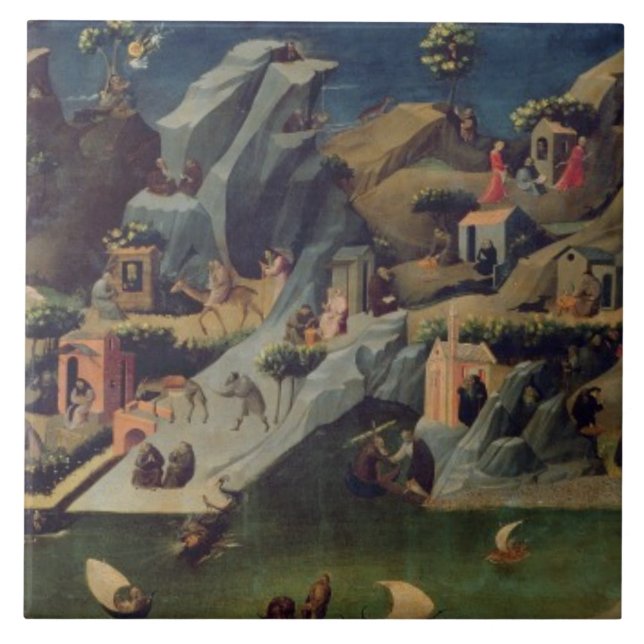Carreau Thebaid, c.1410 (tempera sur le panneau) (voyez (Devant)
