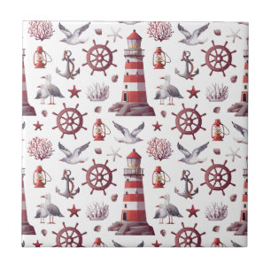 Carreau Thème nautique - Phare, Corail, Marine