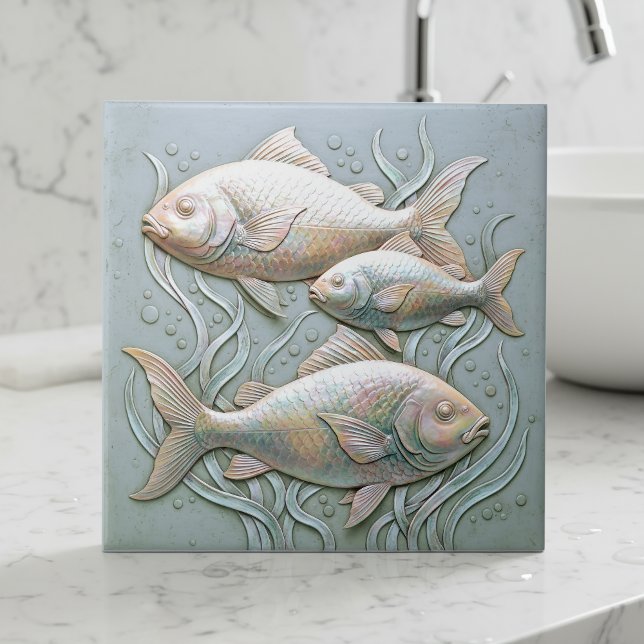 Carreau Three Fish Opalescent Bas Relief D1221 (Créateur téléchargé)
