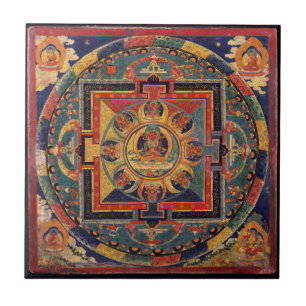 Carreau Tibétain Thanka d'antiquité de mandala de Bouddha