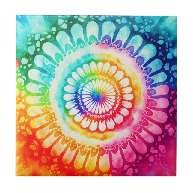Carreau Tie Dye Arc-en-ciel Couleurs Rétro Hippie Super (Devant)