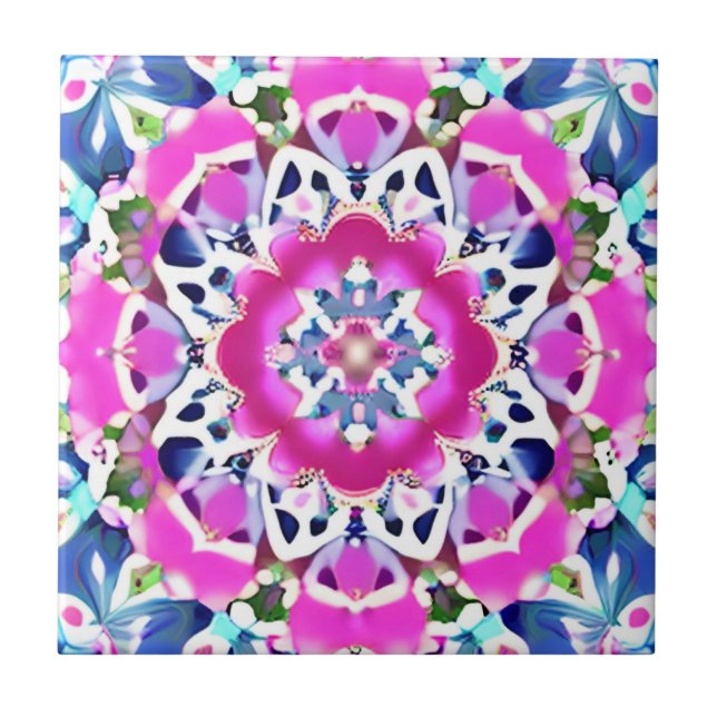 Carreau Tie Dye Mandala Motif Denim bleu et rose (Devant)