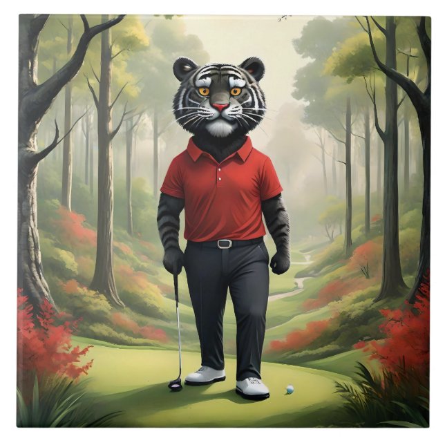 Carreau Tiger Jouant Au Golf Dans Les Bois, (Devant)