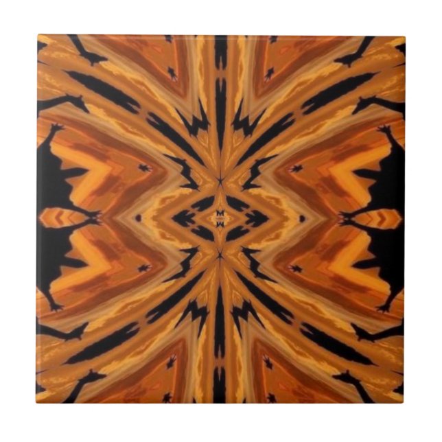 Carreau Tiger Tribal Moderne Art Abstrait Orange Or (Devant)