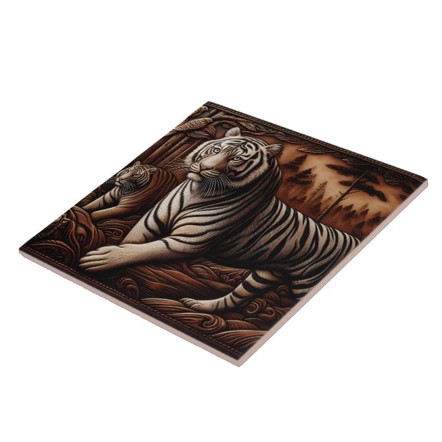 Carreau Tigers majestueux du Bengale errant dans une forêt (Côté)