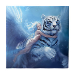 Carreau Tigre blanc volant avec l'ange