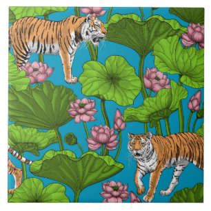 Carreau Tigres dans l'étang rose lotus