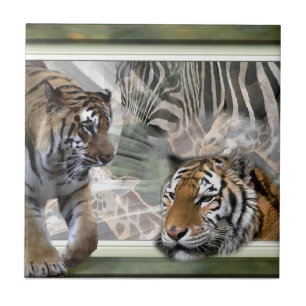 Carreau Tigres, Zèbre, Giraffe, Jungle Primitive