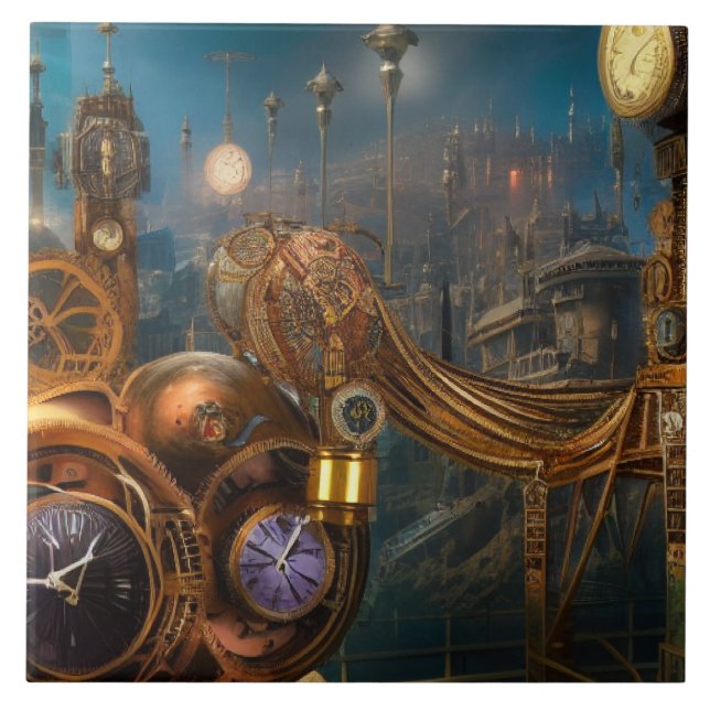 Carreau Timbre en céramique futuriste industriel (Devant)
