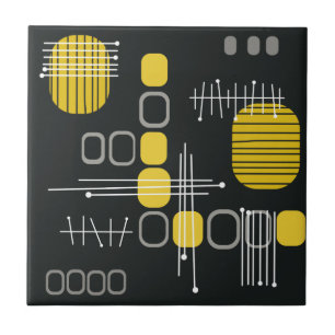 Carreau Tissu Abstrait atomique noir jaune