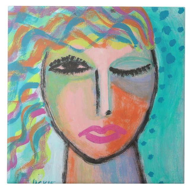 Carreau Tizzy Portrait Abstrait original d'une femme (Devant)