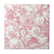 Toile de chinoiserie rose dragon fleur de cerisier