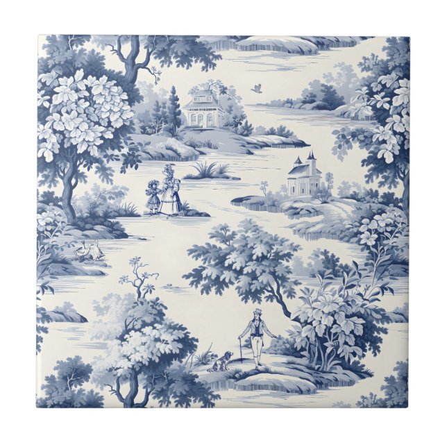 Carreau Toile de jouy, bleu et blanc, porcelaine, (Devant)