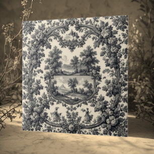 Carreau Toile De Jouy Campagne Motif Floral Monochrome 