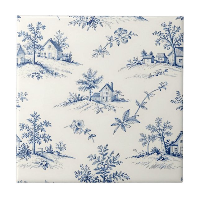 Carreau Toile de Jouy Countryside Seamless Pattern (Devant)