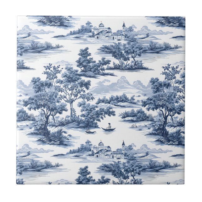 Carreau Toile de jouy, porcelaine bleue, porcelaine, saule (Devant)