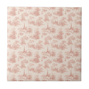 Carreau Toile de Jouy rose romantique motif campagne (2)