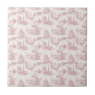 Carreau Toile de Jouy rose romantique motif campagne (3)