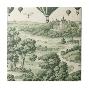 Carreau Toile de Jouy verte classique Campagne française