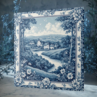 Carreau Toile de Jouy vintage paysannerie française bleue