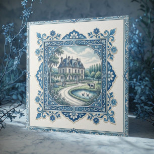 Carreau Toile De Jouy Vintage Rustique Art Distressé Franç