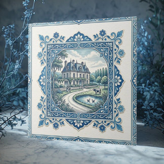 Carreau Toile De Jouy Vintage Rustique Art Distressé Franç