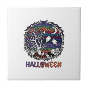 Carreau Toiles d'araignée d'Halloween Arbres Fantômes Citr