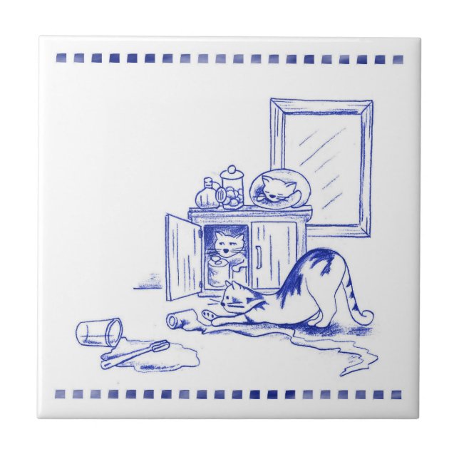 Carreau Toilettes Papier Amusant Kitty Chats Salle de bain (Devant)
