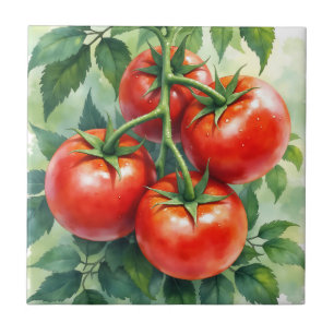Carreau Tomate Mûre sur la Vigne Aquarelle Fraîche