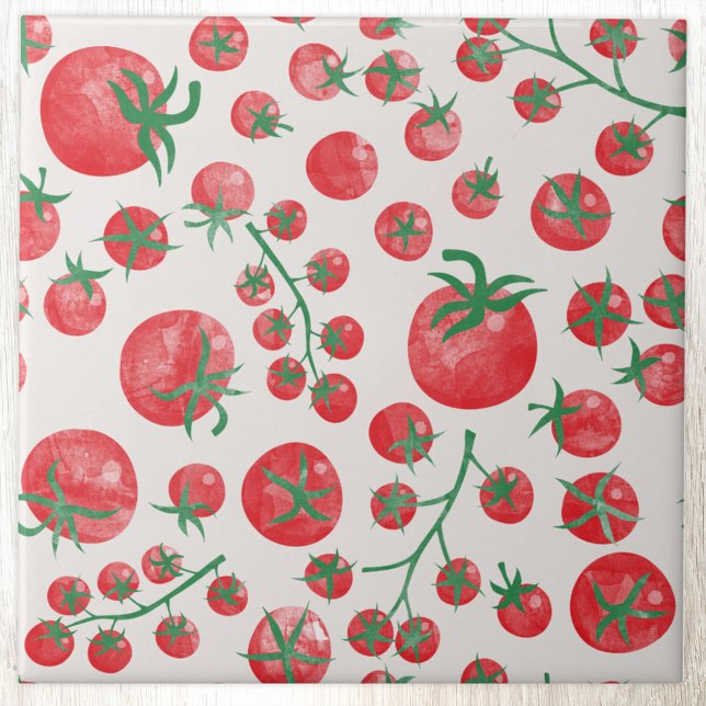 Carreau Tomato Watercolor Pattern (Fun Mediterranean summer watercolor tomato pattern ceramic tile)