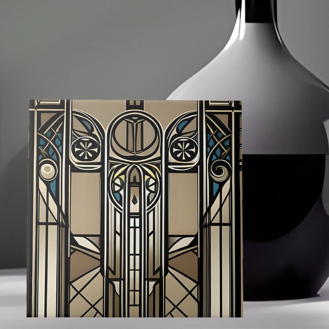 Carreau Tonalité bronze et bleu Art Déco géométrique (Créateur téléchargé)
