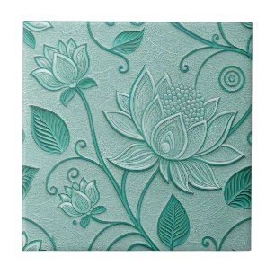 Carreau Tons de vert pastel motif lotus aspect embossé