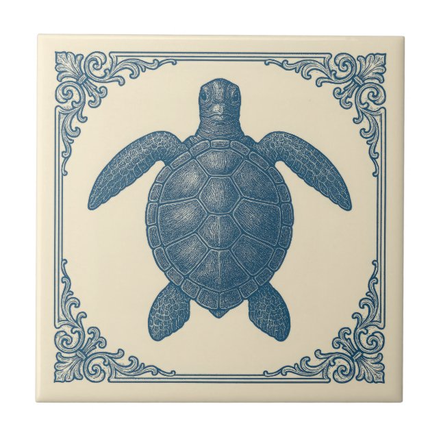 Carreau Tortue bleue marine vintage (Devant)