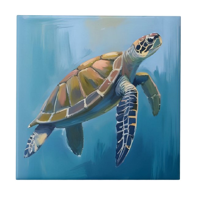 Carreau Tortue de mer animal océan aquarelle (Devant)