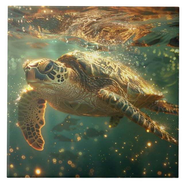 Carreau Tortue de mer au soleil doré (Devant)
