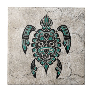 Carreau Tortue de mer bleue turquoise criquée d'esprit de