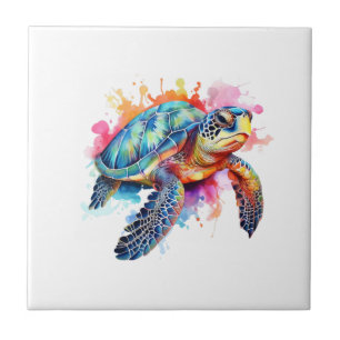 Carreau Tortue de mer en aquarelle colorée
